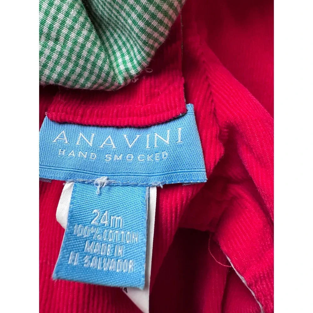 Anavini Red Corduroy Christmas Tree Car Reversible Overalls Green Gingham 24M